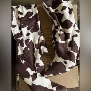 Steve Madden thigh high cow prints heels